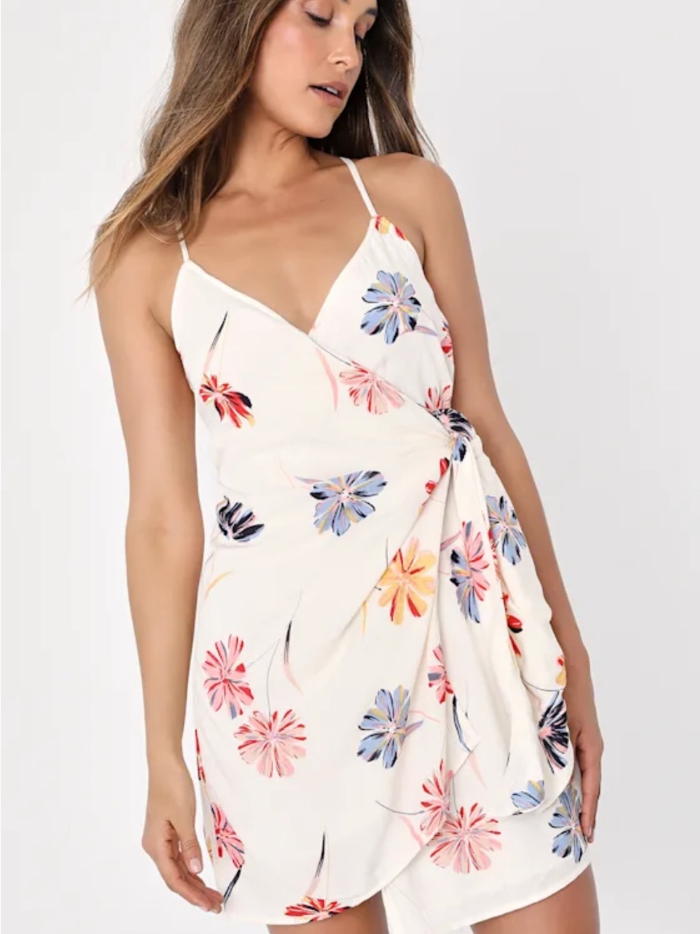 O’Neill Floral Wrap Mini Dress in Cream